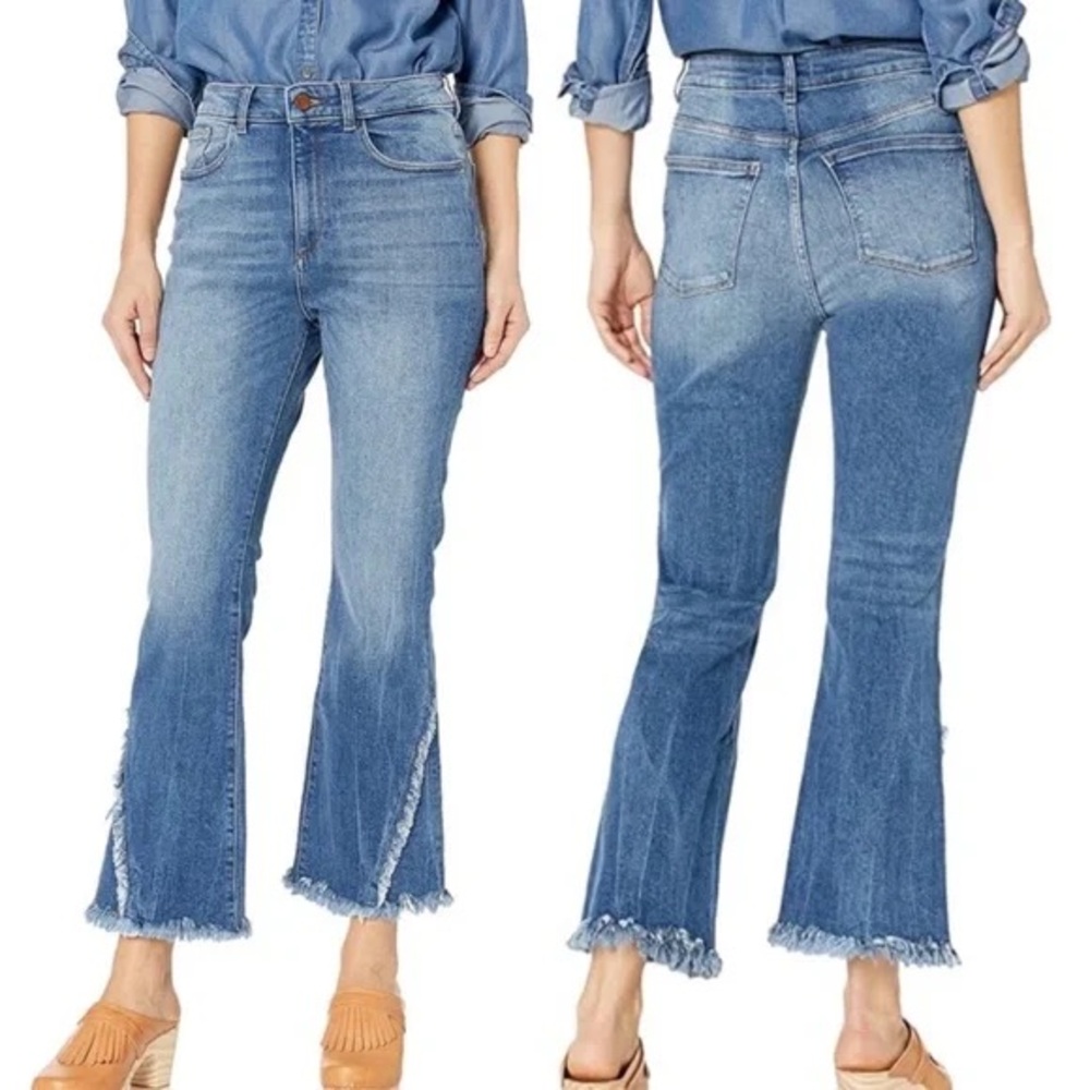 DL1961 Light Blue Flare Jeans with Frayed Hem